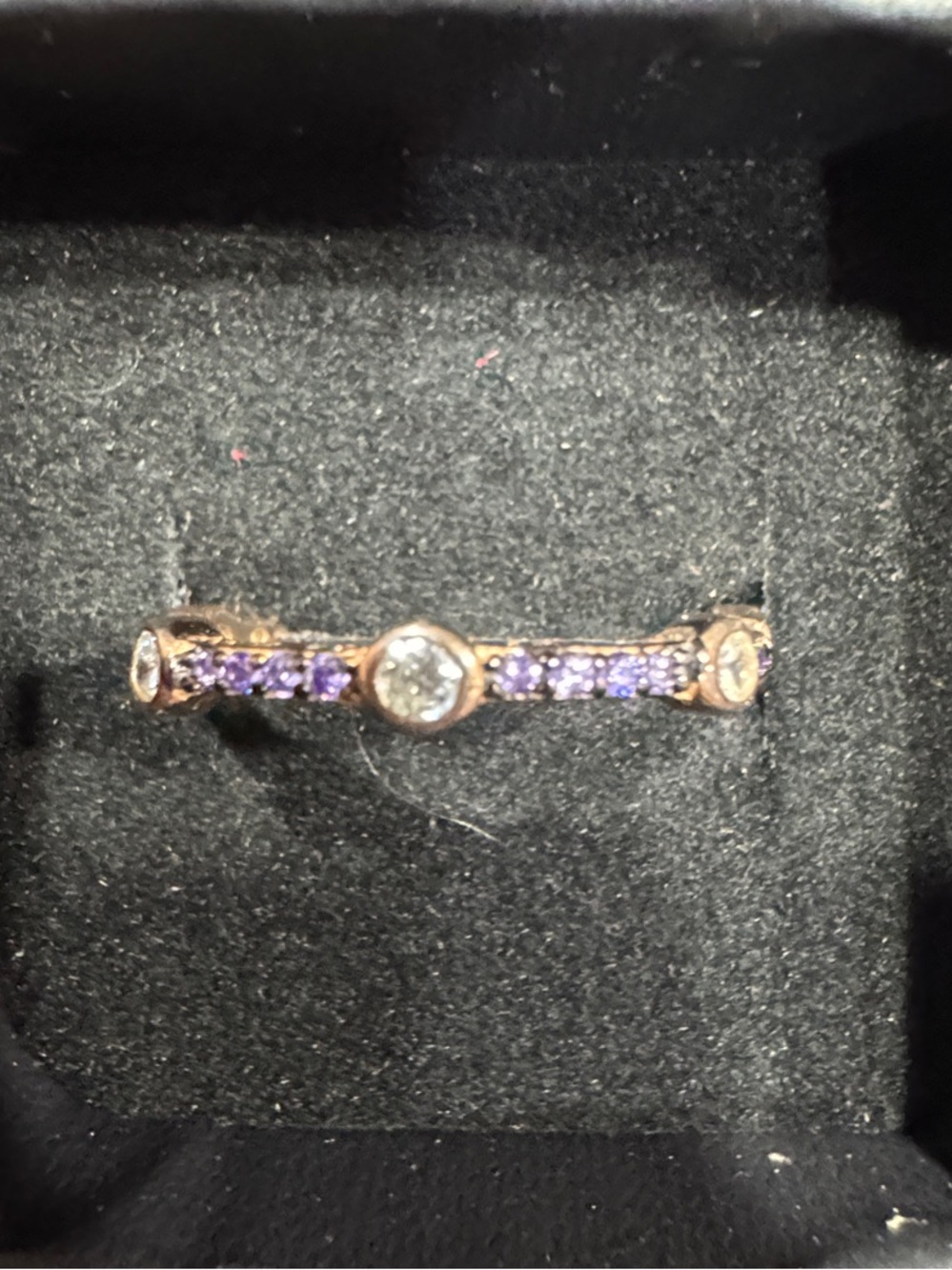 Rose Gold Ring with Purple and Clear Stones